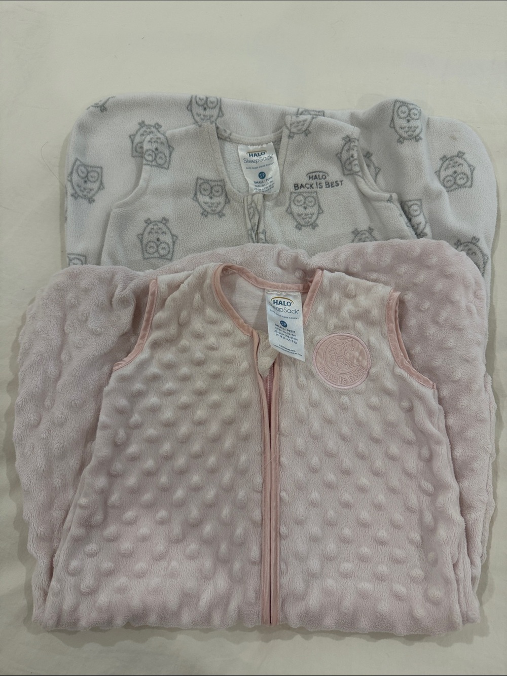 HALO Pink Plush Sleep Sack with Gray Owl Backing (price is for both)